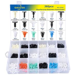 OAUTOO 360pcs Weatherstrip Retainer Clips Quick-Select Kit Assortment for Ford GM Chrysler VW Mazda Hyundai Toyota Honda & Nissan