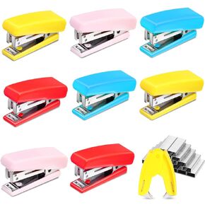 8 Pieces Mini Stapler Office Desktop Stapler with Staples and Yellow Staple Remover Heavy Duty Small Stapler for Desk Office School Paper Teacher Supplies