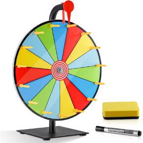 12" Spinning Prize Wheel, Heavy Duty Prize Spinning Wheel Tabletop Roulette Spinner with Dry Eraser Marker & Eraser - 15 Slots Color Spinning Wheel for Prizes Fortune Spinning Game Trade Show Carnival