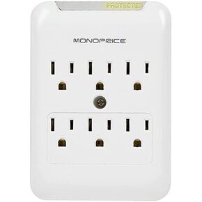 Monoprice Power & Surge - 6 Outlet Surge Protector Slim Wall Tap - White | UL Rated, 540 Joules With Protected Light Indicator