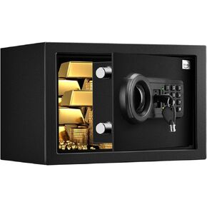 Tenamic Safe Box 0.4 Cuft Fireproof, Waterproof, Keypad Small Cabinet Lock Box, Solid Alloy Steel Office Hotel Home Mini Safe, Black