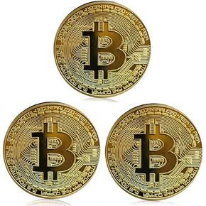 3 Pack Gold Bitcoin Coin Gold Plated Commemorative Souvenir Gift