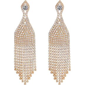 Fashion Alloy Stud Earrings Tassel Lightweight Dangling Rhinestones Earrings Long Chandelier Drop Earrings