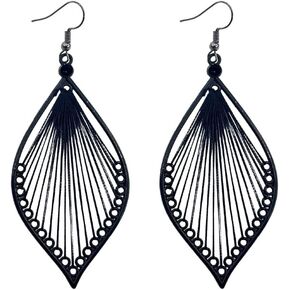 Boho Woven Geometric Earrings Hand Braided Silk Leaf Shape Dangle Earring Colorful Earring for Women Girls