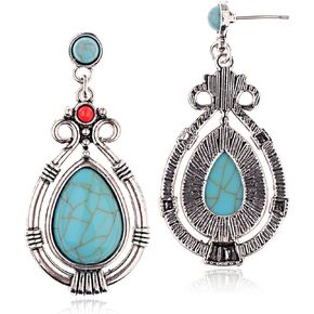 ANDPAI Handmade Lightweight Bohemian Vintage Gold Silver Reconstructed Turquoise Gemstone Pear TearDrop Dangle Earrings for Women Girls Statement Jewelry Gifts