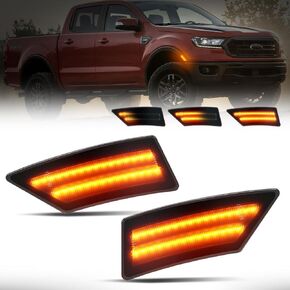 SUPAREE LED Switchback Side Marker Turn Signal Lights fit for 2019 2020 2021 2022 2023 2024 Ford Ranger Lariat XL XLT, Sequential Amber Smoked Lens Front Fender Lamp Aftermarket Replacement, Pack of 2