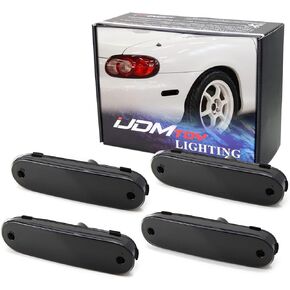 iJDMTOY JDM عدسة شفافة/بيضاء غطاء ضوء أمامي/خلفي مع بدائل أسلاك التوصيل المصنوعة متوافقة مع 1990-2005 Mazda Miata MX-5 NA NB، استبدل العلامات الجانبية OEM العنبر/الأحمر