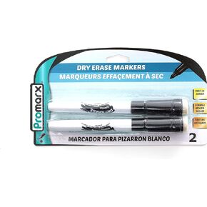 Promarx Dry Erase Markers with Grip and Built-In Eraser Tip, Black, 2 Count