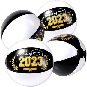 4 Pack Graduation Beach Balls Bulk, 2023 Graduation Inflatable Beach Balls Class of 2023 Graduation Party Favors Grad Gifts Decoration for Beach Pool Party Supplies (Black＆Gold)