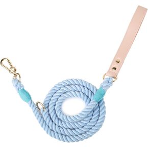 Lucky Monet 5FT Cotton Dog Leash Ombre Rope Leash Heavy Duty Braided Training Leash with Comfortable PU Leather Handle and Durable Hook Clasp for Small, Medium& Large Dogs
