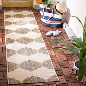 SAFAVIEH Courtyard Collection 2'7" x 5' Beige/Anthracite CY6162 Indoor/ Outdoor Splashproof Easy Scrubbing Patio Backyard Mudroom Area Rug
