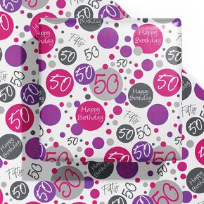 WRAPAHOLIC Birthday Wrapping Paper Sheet - 6 Sheets Pink 40th Birthday Design Folded Flat for Birthday, Party, Baby Showers - 19.7 Inch X 27.5 Inch Per Sheet