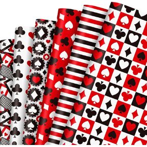 Generic AnyDesign 12 Sheets Casino Poker Game Wrapping Paper - Not Roll - Card Playing Gift Wrap Paper Folded Flat 6 Designs Red Black Decorative DIY Craft Paper for Birthday Holiday Party Supplies