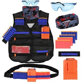 Tactical Vest Kit for NERF Guns Series with Reload Clips, Refill Darts, Wrist Band, Tactical Mask Protective Glasses and Darts Belts for Boys Girls Birthday Gift