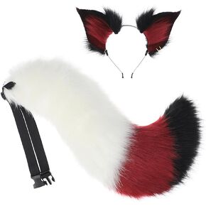 Fox Ears and Tail Set Adult Fox Wolf Cat Cosplay Costume Accessories Animal Ears Headband and Tail for Fancy Party