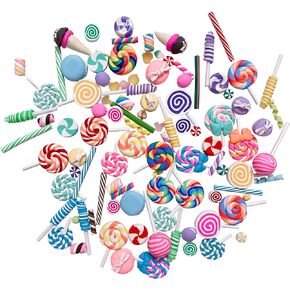 100pcs Miniature Candy Lollipop Decor Mixed Polymer Clay Sets for Childs Pretend Kitchen Play Cooking Game DIY Party Doll house Accessory