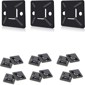 Self Adhesive Cable Tie Mounting,100 Pcs Zip Tie Base 3/4 Inch Cord Tie Mount Wire Tie Holder Fix Bottom Wire Management for Home,Office,Outdoor,Garden (Black)