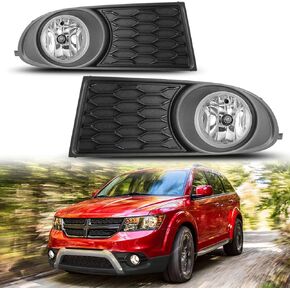 Fog Light Set for 2010-2020 Dodge Journey w / Bulb + Black Bezel Cover, OEM Bumper Driving Fog Light Lamps Assembly w / Wiring Harness Kit & Switch, Fog Lamp Replacement - PS 12V 24W Clear Lens