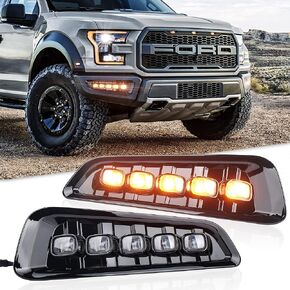 LED Fog Lights with Amber Turn Signals White Daytime Running Lights Fog Lights Assembly Kits Compatible with Ford F150 Raptor 2017 2018 2019 2020 Gen 2