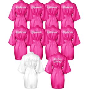 10 Pcs Women's Kimono Robe Getting Ready Short Robe Bridesmaids Robes Wedding Robes with Rhinestones for Party