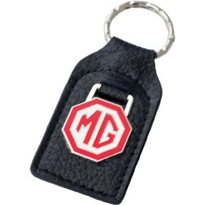 MG (MGB) Red White Leather and Enamel Key Ring Key Fob