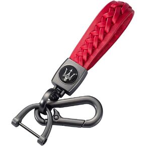 Red Color Car Logo Keychain Leather Braided Weave Key Lanyard Key Ring Car Accessories (fit maserati)
