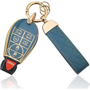 for Dodge TPU Key Fob Cover, Compatible with 2008-2018 Dodge Ram Jeep Chrysler, Remote key Case with Leather Keychain