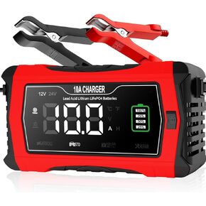 Battery Charger 10-Amp 12V and 24V Fully-Automatic Smart Car Battery Charger, Battery Maintainer Trickle Charger, and Battery Desulfator, Lifepo4/AGM, Lithium Battery Charger