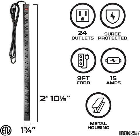 Iron Forge Cable 24 Outlet Metal Surge Protector Power Strip, 9 Ft in Kuwait
