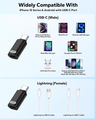 MoKo Lightning Female to USB C Male Adapter 2 Pack, Lightning to USB C Converter for iPhone 15 Series, iPad Pro/Air, iPhone to USB C Adapter for Fast Charging/Data Transfer, NOT for Audio/OTG, Black in Kuwait