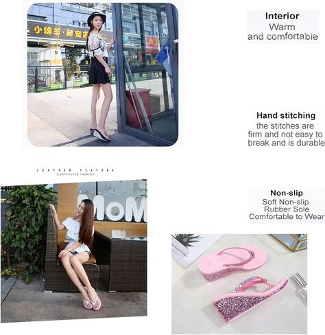 Women's Crystal Sequin Wedge Flip-Flops,Summer Arch Support Beach Slides,Non-Slip Platform Flip Flop Sandals. in Kuwait