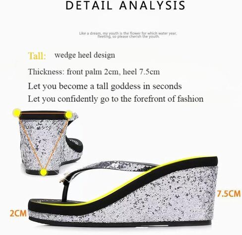 Women's Crystal Sequin Wedge Flip-Flops,Summer Arch Support Beach Slides,Non-Slip Platform Flip Flop Sandals. in Kuwait
