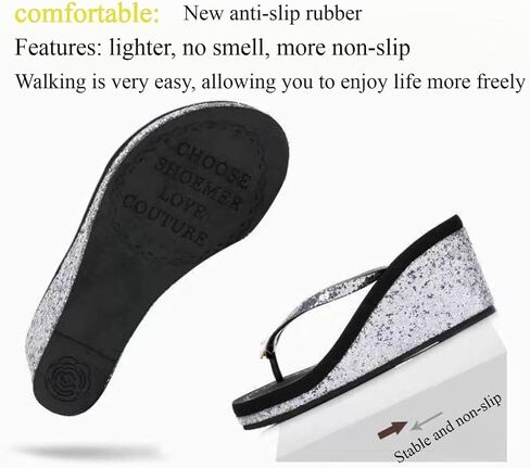 Women's Crystal Sequin Wedge Flip-Flops,Summer Arch Support Beach Slides,Non-Slip Platform Flip Flop Sandals. in Kuwait
