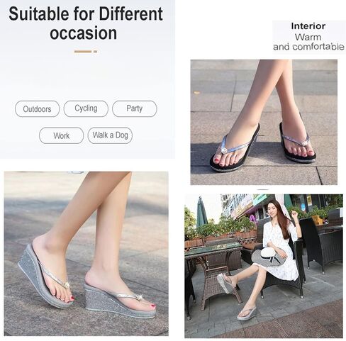 Women's Crystal Sequin Wedge Flip-Flops,Summer Arch Support Beach Slides,Non-Slip Platform Flip Flop Sandals. in Kuwait
