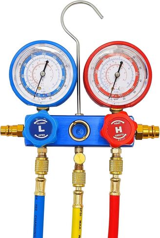 YaeTek 3.5CFM 1/4 HP مضخة تفريغ هواء دوارة أحادية المرحلة HVAC R134a R12 R22 R410a A/C مجموعة قياس متعددة للتبريد مع حقيبة حمل وإكسسوارات in Kuwait