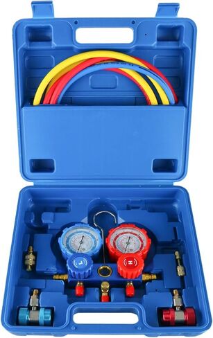 YaeTek 3.5CFM 1/4 HP مضخة تفريغ هواء دوارة أحادية المرحلة HVAC R134a R12 R22 R410a A/C مجموعة قياس متعددة للتبريد مع حقيبة حمل وإكسسوارات in Kuwait