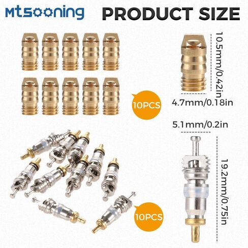 مجموعة متنوعة من مزيل صمامات التدفئة والتهوية وتكييف الهواء (R22 R410A) من Mtsooning، منفذ مزدوج الحجم 1/4 بوصة - 5/16 بوصة، طقم أساسي لصمام التبريد 52 قطعة بما في ذلك حشوات الخراطيم + صمام + نوى الصمام + محول نحاسي R410 R32 in Saudi Arabia