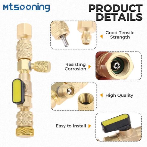 مجموعة متنوعة من مزيل صمامات التدفئة والتهوية وتكييف الهواء (R22 R410A) من Mtsooning، منفذ مزدوج الحجم 1/4 بوصة - 5/16 بوصة، طقم أساسي لصمام التبريد 52 قطعة بما في ذلك حشوات الخراطيم + صمام + نوى الصمام + محول نحاسي R410 R32 in Saudi Arabia