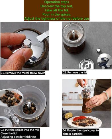 Pepper Grinder Set & Pepper Mills，Classic Manual Transparent Acrylic Rotor，2PCS 8IN High Capacity Pepper & Salt Grinder Seasoning Bottle，Ceramic Core With Adjustable Grain Size Mill for Fresh Spices in Saudi Arabia