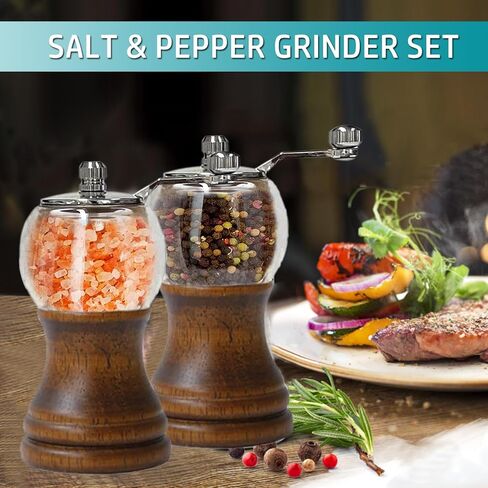 Pepper Grinder Set & Pepper Mills，Classic Manual Transparent Acrylic Rotor，2PCS 8IN High Capacity Pepper & Salt Grinder Seasoning Bottle，Ceramic Core With Adjustable Grain Size Mill for Fresh Spices in Saudi Arabia