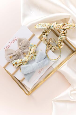 Little Poppy Co. Three Hair Bows Set - Stylish Handmade Accessories for Newborns,Babies and Toddlers | Premium Quality Headbands (The Savannah Set, Original on Nylon Headband (3 Month - 3 Year)) in Kuwait
