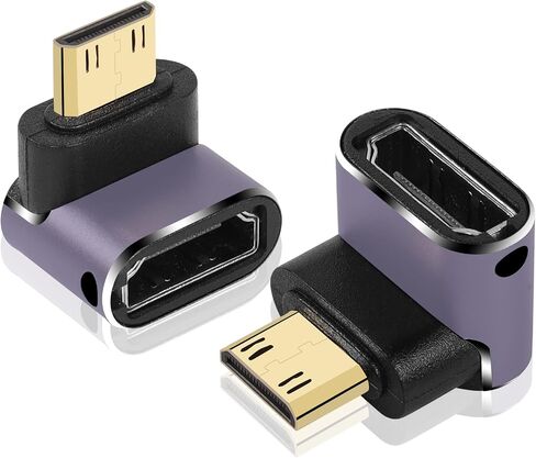 GINTOOYUN 8K Mini HDMI إلى محول HDMI قياسي 2.1 إصدار Mini HDMI ذكر إلى زاوية 90 درجة HDMI أنثى محول تمديد للكاميرا، الكمبيوتر المحمول، الكمبيوتر اللوحي، HDTV، جهاز العرض 2 قطعة (زاوية أعلى) in Saudi Arabia