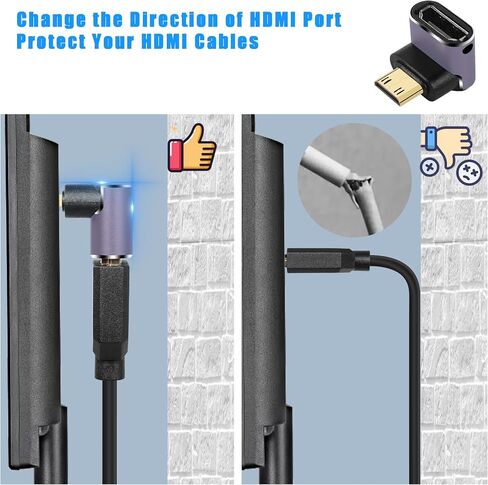 GINTOOYUN 8K Mini HDMI إلى محول HDMI قياسي 2.1 إصدار Mini HDMI ذكر إلى زاوية 90 درجة HDMI أنثى محول تمديد للكاميرا، الكمبيوتر المحمول، الكمبيوتر اللوحي، HDTV، جهاز العرض 2 قطعة (زاوية أعلى) in Saudi Arabia