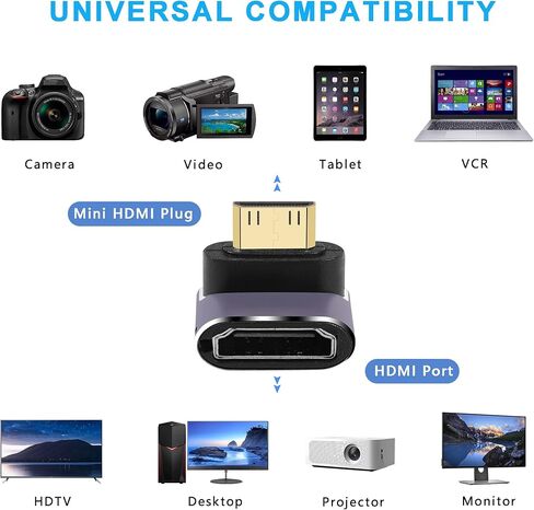 GINTOOYUN 8K Mini HDMI إلى محول HDMI قياسي 2.1 إصدار Mini HDMI ذكر إلى زاوية 90 درجة HDMI أنثى محول تمديد للكاميرا، الكمبيوتر المحمول، الكمبيوتر اللوحي، HDTV، جهاز العرض 2 قطعة (زاوية أعلى) in Saudi Arabia