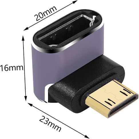 GINTOOYUN 8K Mini HDMI إلى محول HDMI قياسي 2.1 إصدار Mini HDMI ذكر إلى زاوية 90 درجة HDMI أنثى محول تمديد للكاميرا، الكمبيوتر المحمول، الكمبيوتر اللوحي، HDTV، جهاز العرض 2 قطعة (زاوية أعلى) in Saudi Arabia