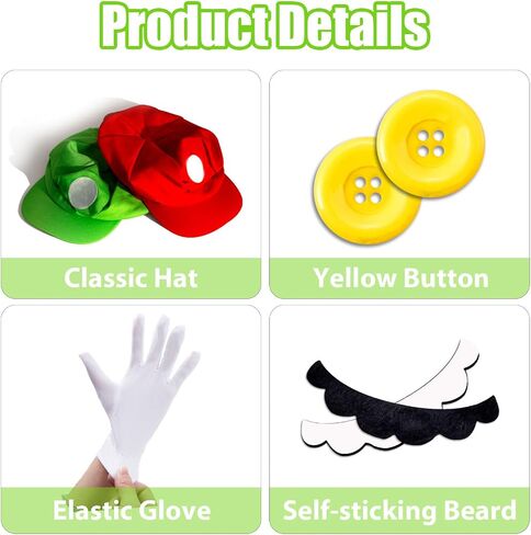 Super Bros Hat Costume Mario Luigi Cap Adults Kids Unisex Plumber Bros Fake Mustaches Gloves Accessory Kit Cosplay Set in Saudi Arabia