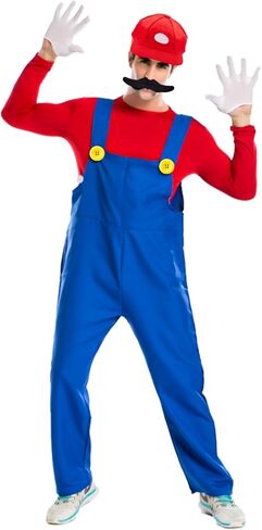 Super Bros Hat Costume Mario Luigi Cap Adults Kids Unisex Plumber Bros Fake Mustaches Gloves Accessory Kit Cosplay Set in Saudi Arabia