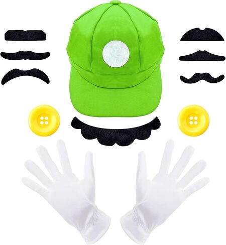 Super Bros Hat Costume Mario Luigi Cap Adults Kids Unisex Plumber Bros Fake Mustaches Gloves Accessory Kit Cosplay Set in Saudi Arabia