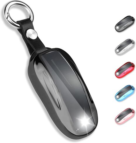 QBUC لغطاء Tesla Key Fob مع سلسلة مفاتيح حافظة حماية ناعمة من مادة TPU متوافقة مع Tesla Model X (أسود) in Kuwait