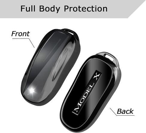 QBUC لغطاء Tesla Key Fob مع سلسلة مفاتيح حافظة حماية ناعمة من مادة TPU متوافقة مع Tesla Model X (أسود) in Kuwait